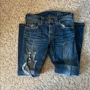Silver Jeans Blue Ankle Cropped Distressed